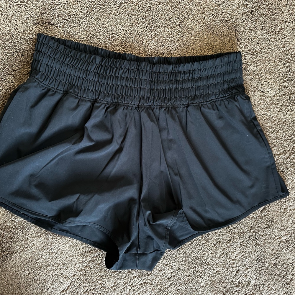 aerie Black Athletic Smocked-Waist Shorts